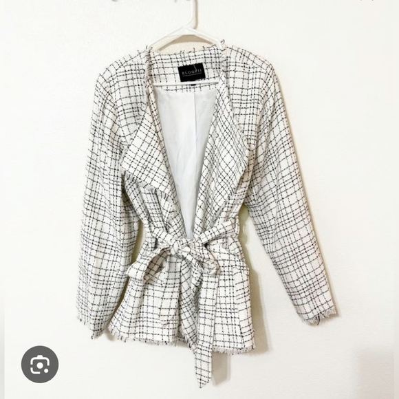 Eloquii Tweed Wrap Jacket Raw Hem Draped Woman Blazer Size 24 - Picture 1 of 11